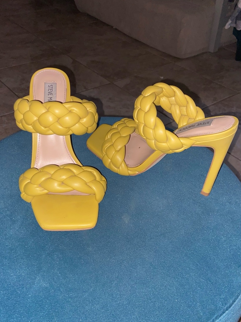 Steve Madden Braided Double-Strap Yellow Stiletto Sandals